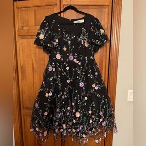 JessaKae NWOT Sequin Black Dress with Floral Embroidery